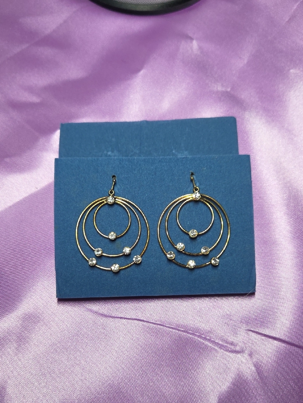 Vintage Avon Multi circle Hoop Earrings W/ Crystal Accents